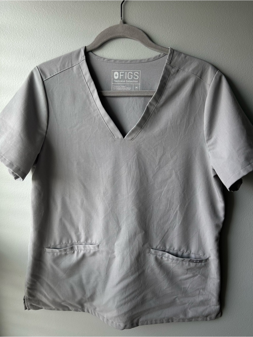 Figs Women's V-Neck Short Sleeve Scrub Top in Light Gray